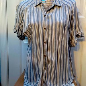 Women’s blue and white striped button up shirt Size large